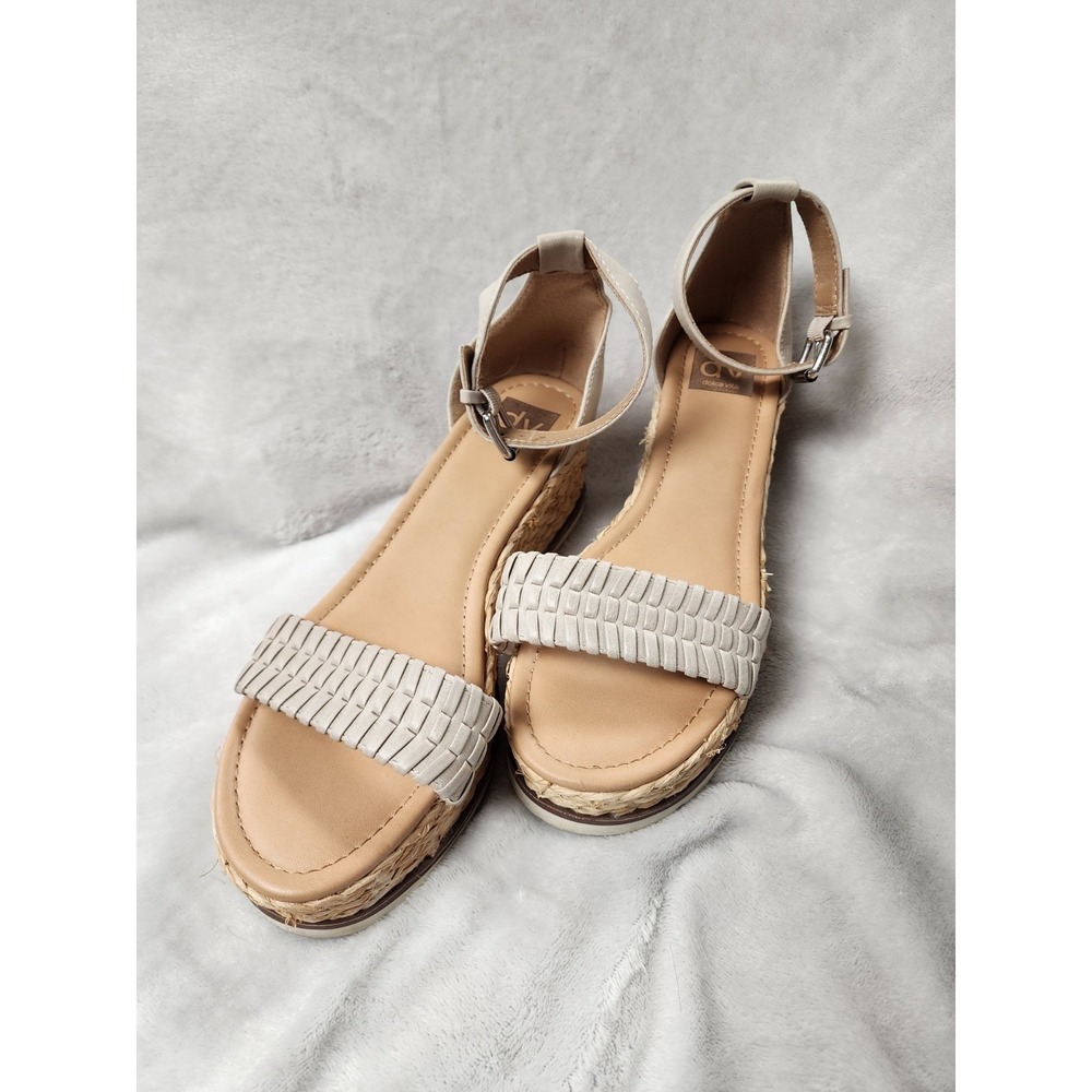 Dolce Vita Blayke Low Wedge Hamptons Summer Sandals 9 tan braided Strap Women's